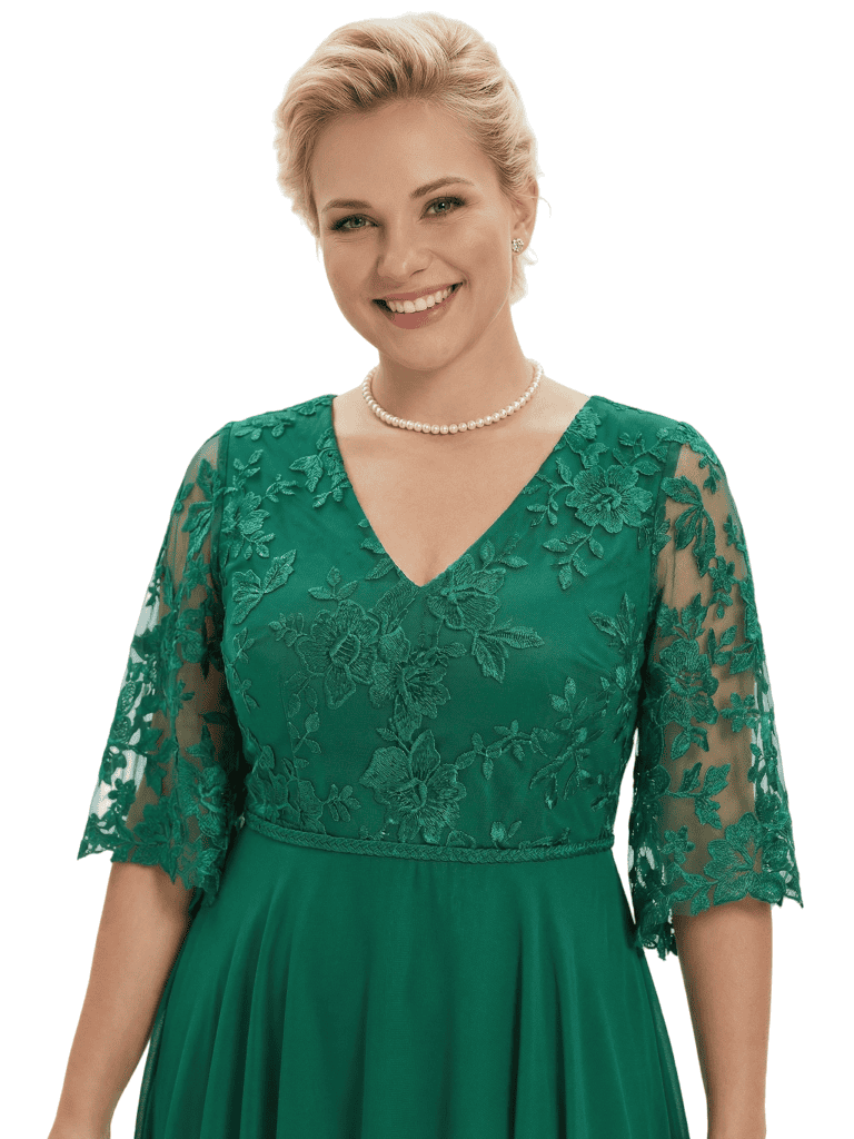 Modern Plus Size A-Line V-Neck Half Sleeves Mother Of The Bride Dress Chiffon Gown