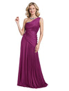 Elegant Satin One Shoulder Ruffle Beaded Mermaid Long Mother of the Bride and Groom Dresses
