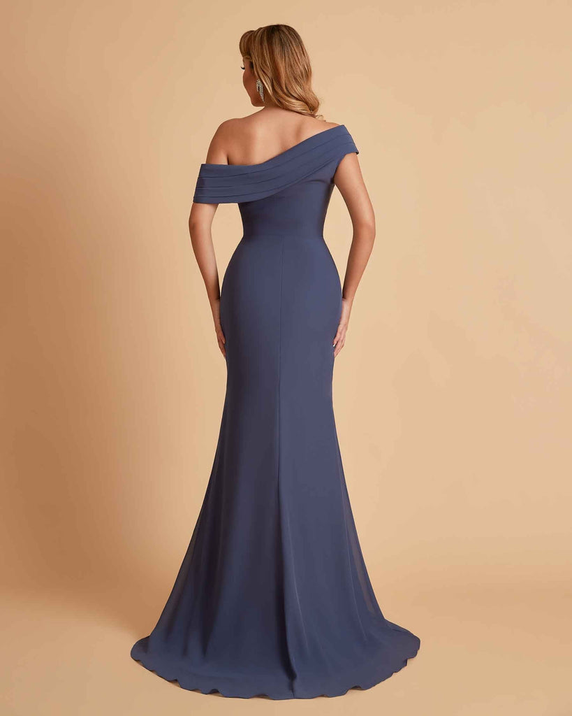 Elegant Chiffon Off The Shoulder Asymmetric Mermaid Mother of the Brides Dresses UK