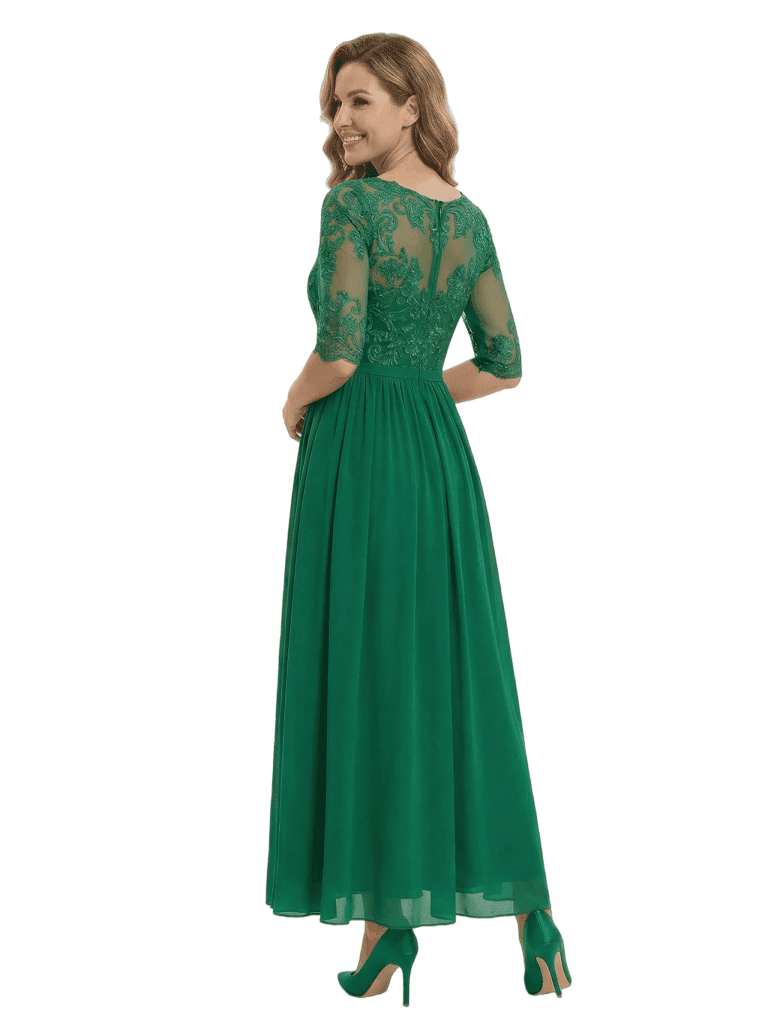 Elegant V-Neck Lace Long Sleeves A-Line Chiffon Maxi Mother Of The Bride Dresses