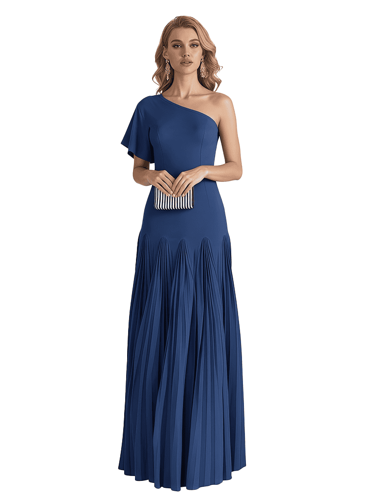 Elegant One Shoulder Flutter Sleeve Chiffon A-line Long Mother of The Bride Dresses