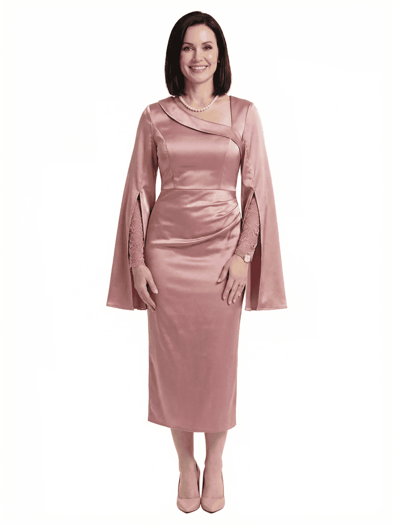 Chicsew Vintage Asymmetric Long Sleeves With Lace Satin Mermaid Mother of The Bride Dress