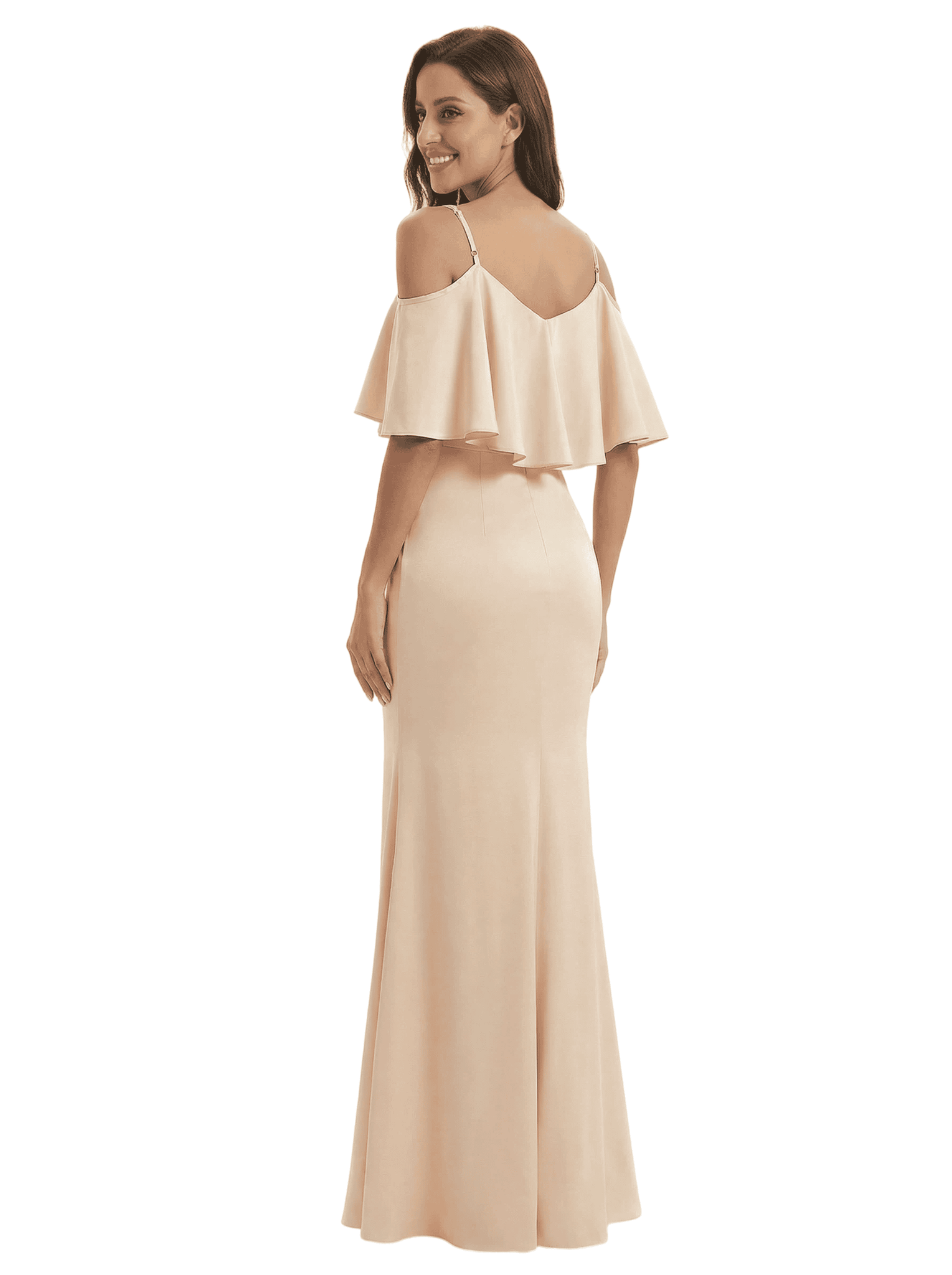 ChicSew Elegant V-neck Cold Shoulder Satin Mermaid Long Formal Dresses For Women
