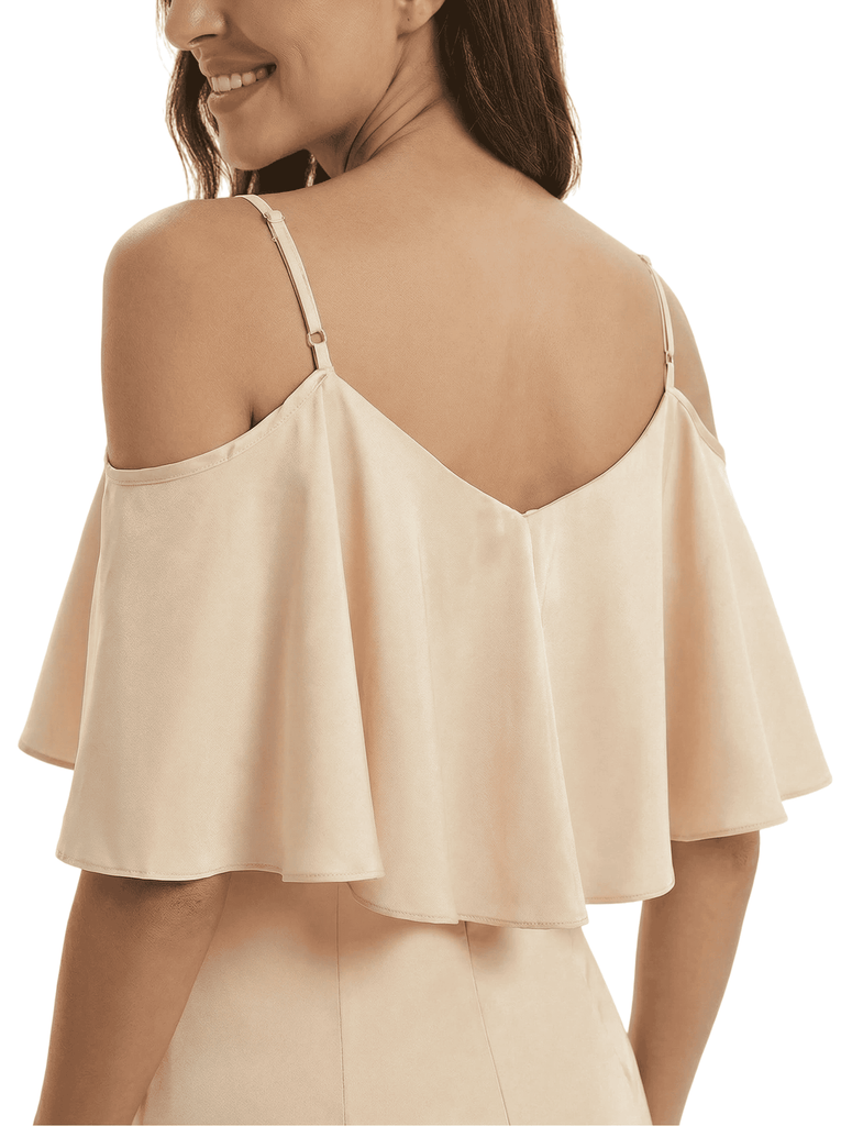 ChicSew Elegant V-neck Cold Shoulder Satin Mermaid Long Formal Dresses For Women