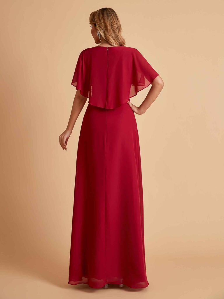 Elegant A-Line Chiffon Half Sleeves Cowl Neck Mother of the Brides Dresses Online UK