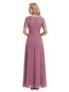 Classy Short Sleeves Jewel Lace Applique Chiffon A-Line Mother of The Bride Dresses