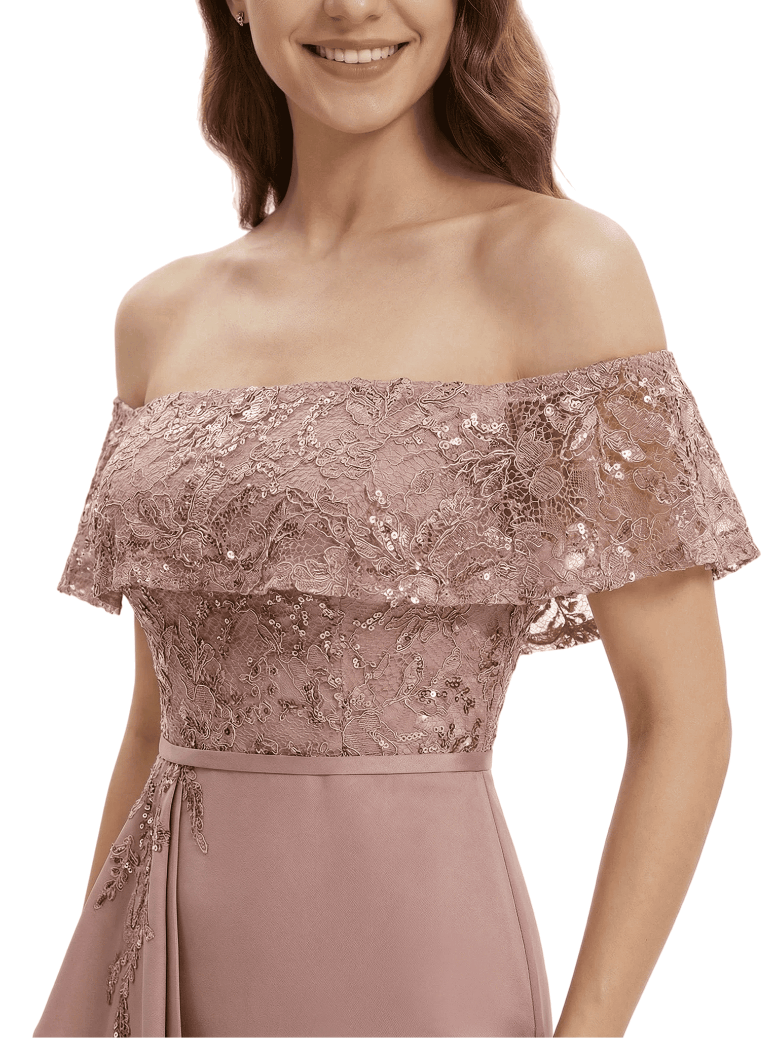 Chicsew Fancy Chiffon Off Shoulder Mother of The Bride Dress Mermaid Sequin Lace Maxi Gown