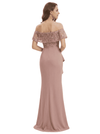 Chicsew Fancy Chiffon Off Shoulder Mother of The Bride Dress Mermaid Sequin Lace Maxi Gown
