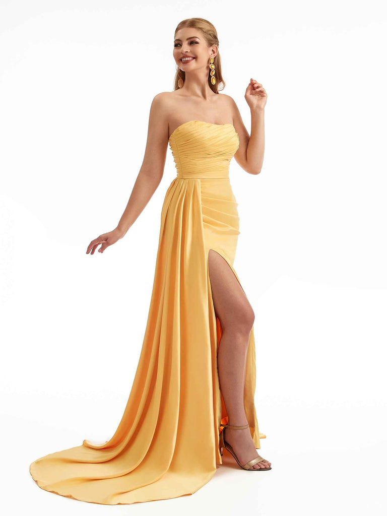 Sweetheart Sexy Side Slit Silky Satin Mermaid Chic Bridesmaid Dresses Online