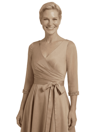 Elegant A-Line Tea Length Mother Of The Groom Gown With Sleeves