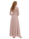 Modern Ruffle Chiffon Lace Illusion A-Line Mother Of The Bride Dress With Sleeves