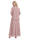 Modest V-Neck Chiffon Mother of the Bride Dress with Lace Trimmed Jacket