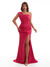 Sexy One Shoulder Side Slit Mermaid Soft Satin Long Bridesmaid Dresses Online
