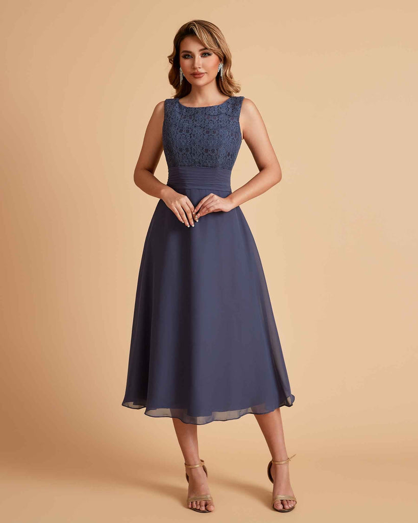 Elegant A-line Bateau Sleeveless Tea Length Short Mother of the Brides Dresses and Jacket