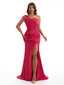 Sexy One Shoulder Side Slit Mermaid Soft Satin Long Bridesmaid Dresses Online