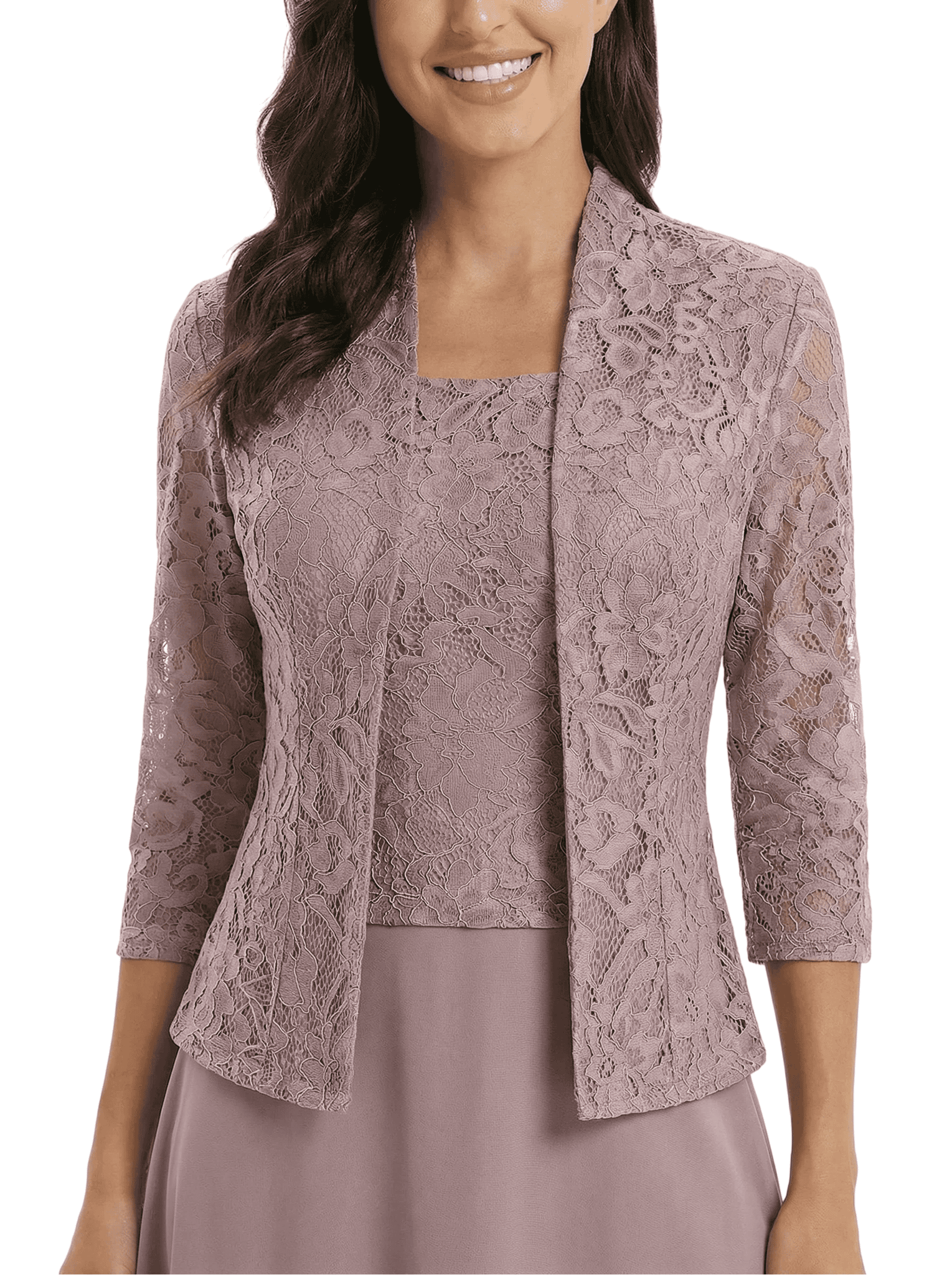 Chicsew Square Lace Chiffon Mother Of The Bride Maxi Gown 3/4 Sleeves Jacket Formal Mother Of The Bride Gowns