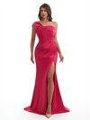 Sexy One Shoulder Side Slit Mermaid Soft Satin Long Bridesmaid Dresses Online