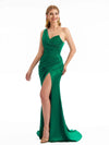 Modern One Shoulder Mermaid Silky Satin Side Split Long Bridesmaid Dresses Online