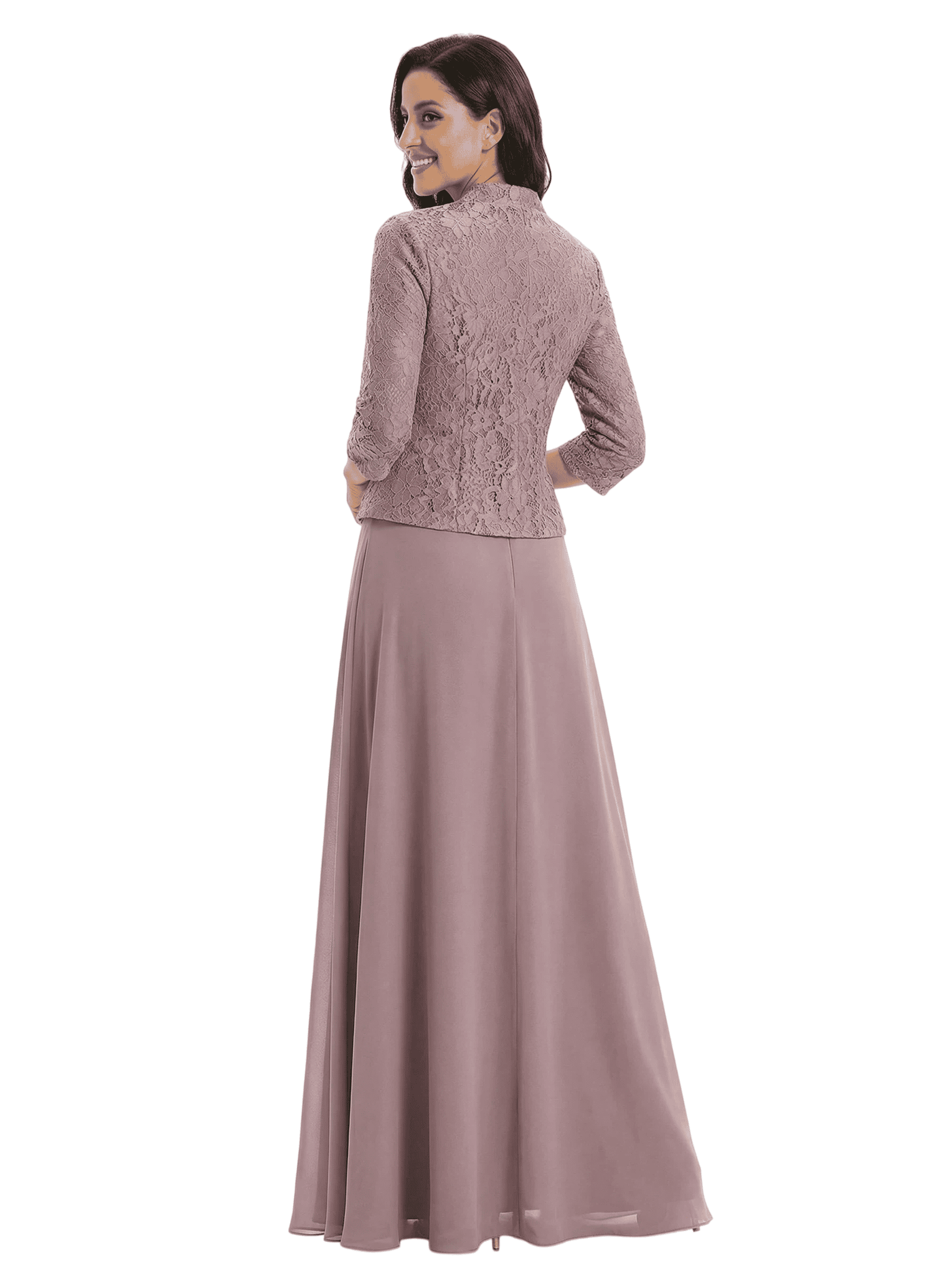 Chicsew Square Lace Chiffon Mother Of The Bride Maxi Gown 3/4 Sleeves Jacket Formal Mother Of The Bride Gowns