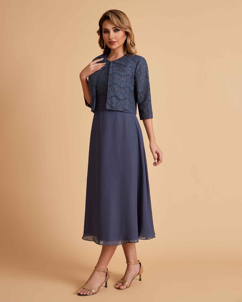 Elegant A-line Bateau Sleeveless Tea Length Short Mother of the Brides Dresses and Jacket