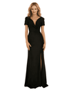 Elegant Short Sleeves V-Neck Mermaid Side Slit Crepe Long Mother of The Bride and Groom Dresses