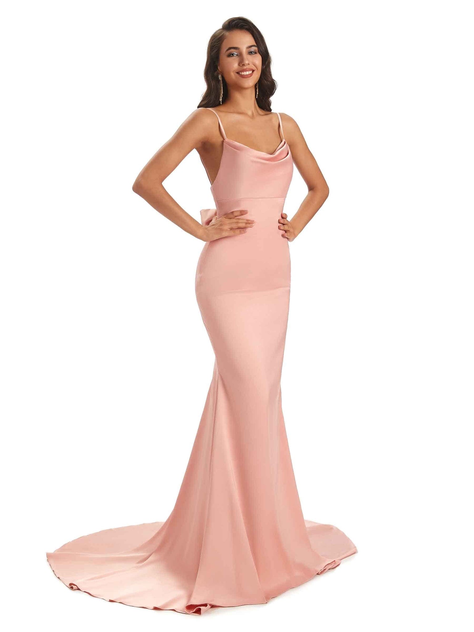 Sexy Soft Satin Spaghetti Straps Scoop Mermaid Bridesmaid Dresses UK Online