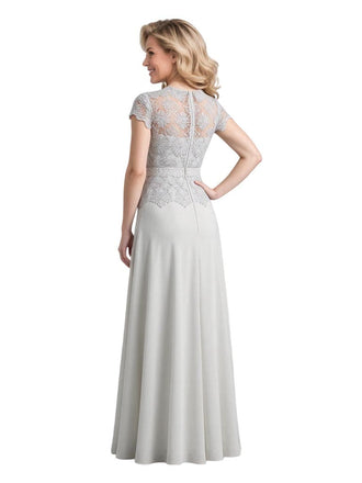 Elegant Scoop Cap Sleeves Lace Chiffon A-Line Mother of The Bride Dresses