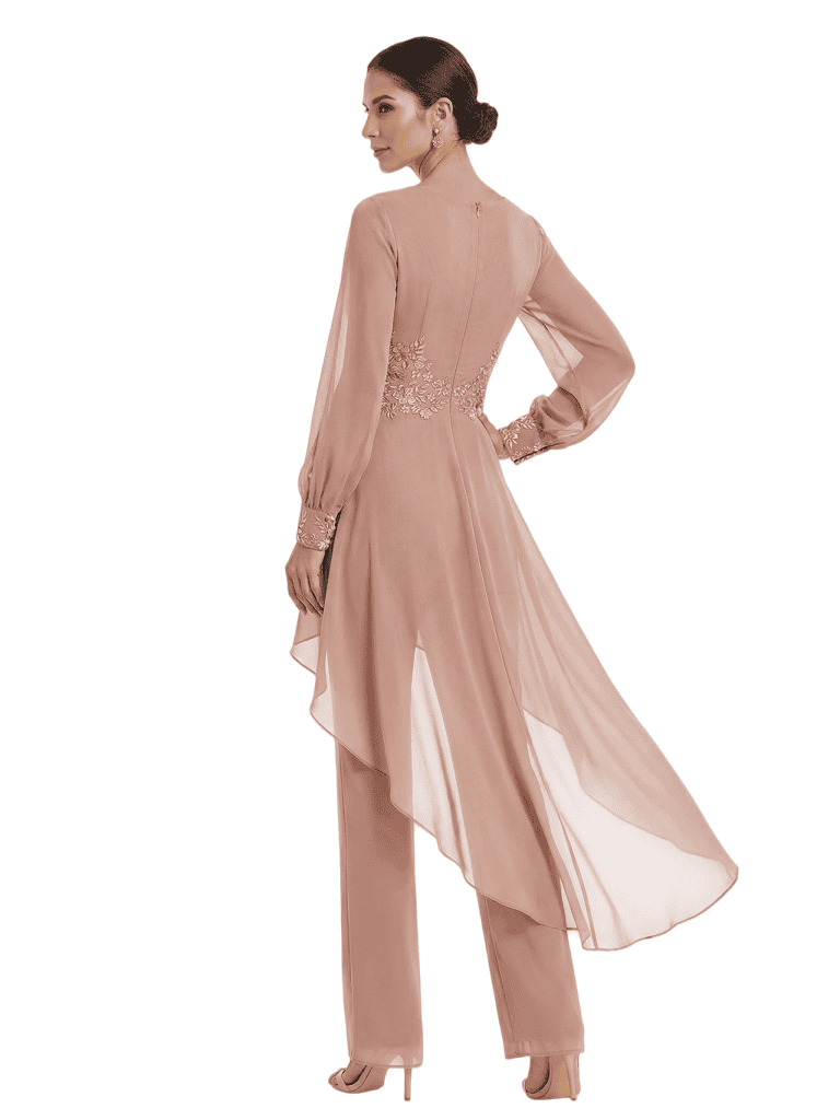 Beautiful Long Sleeves V-Neck Lace Chiffon Jumpsuit For Mother of the Bride