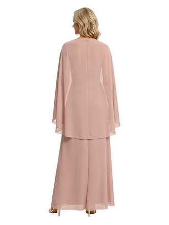 Modern Jewel Mother Of The Groom Dress Chiffon A-Line Gown With Attached Sheer Cape