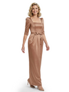 Chic Square Neck Mother Of The Bride Dress Satin Sheath Gown Half Sleeves With Bow