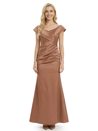 Off The Shoulder Mother Of The Groom Gown Satin Ruched Mermaid Dress