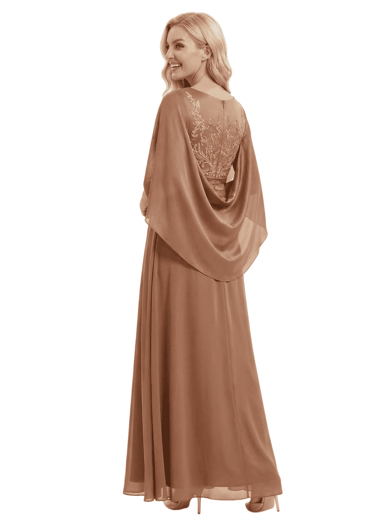 Stunning Scoop Lace Satin Long Mother of the Bride Dresses With Sleeve