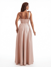 Sexy One Shoulder Side Slit A-Line Soft Satin Long Bridesmaid Dresses Online With Handmade Flower