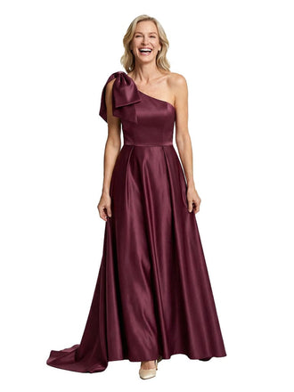 Glamorous One Shoulder Bow Detail A-line Satin Mother of The Bride Dress