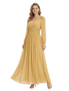 Elegant Mother Of The Bride Dresses V-Neck Long Sleeves A-Line Lace Appliques