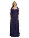 Elegant A-Line V-Neck Lace Long Sleeves Mother Of The Bride Dress Chiffon Gown