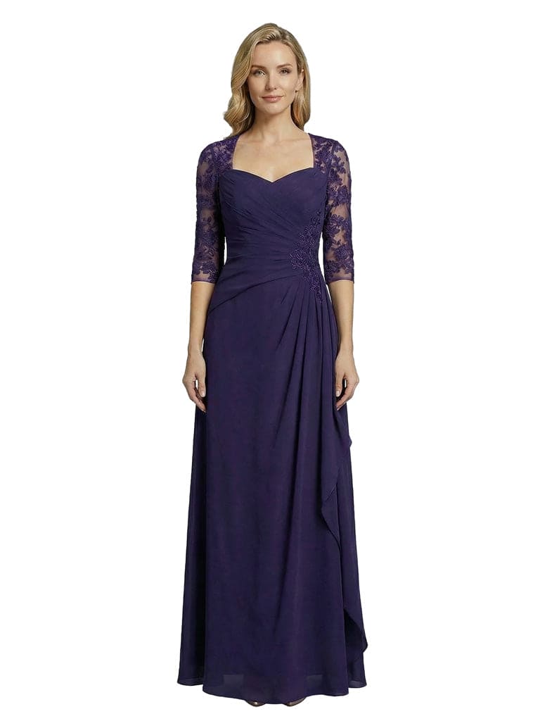 Elegant A-Line V-Neck Lace Long Sleeves Mother Of The Bride Dress Chiffon Gown