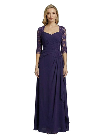Elegant A-Line V-Neck Lace Long Sleeves Mother Of The Bride Dress Chiffon Gown