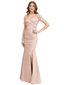 Classy  Lace Cap Sleeves V-Neck Mermaid Mother Of The Bride Dress Slit