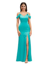 Sexy Cold Shoulder V-Neck Side Slit Mermaid Soft Satin Pretty Long Bridesmaid Dresses