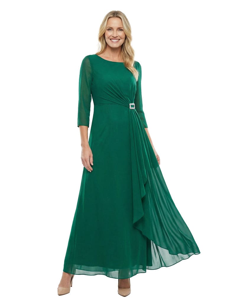 Modern Jewel 3/4 Sleeves Chiffon Mother Of The Bride Dress With Unique Side Pleats
