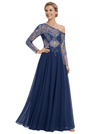 Chicsew Mother Of The Bride Dresses Asymmetric One Shoulder Long Sleeve Lace Chiffon Maxi Gown