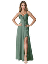 Sexy Ruffle Spaghetti Straps A-line Side Slit Chiffon Floor-Length Bridesmaid Dresses