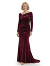 Chicsew Luxury Velvet Long Sleeves Mermaid Mother Of The Bride Gown