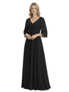 Chicsew Elegant V-Neck 3/4 Sleeves A-Line Lace Appliques Chiffon Mother Of The Bride Dress