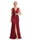 Chic Mother of The Groom Satin Gown Sleeveless Deep V-Neck Floor-Length With Crystal Accent Formal Wedding Attire for Moms