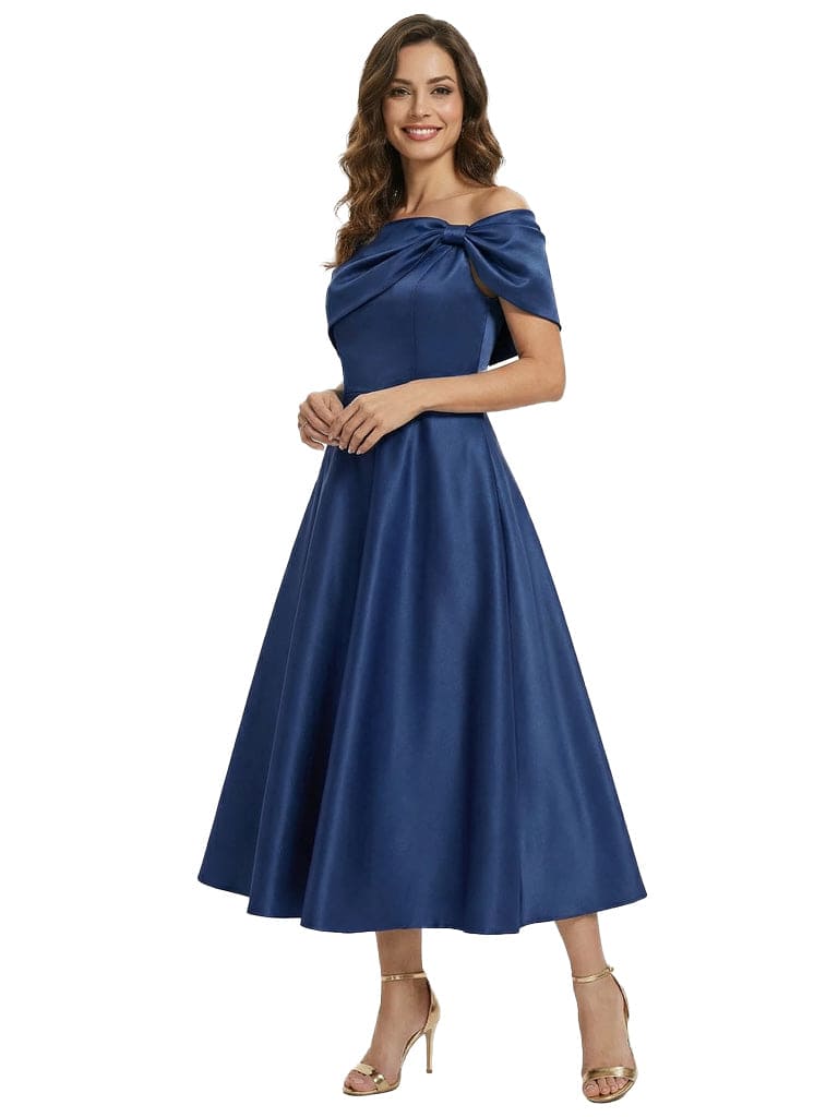 Beautiful Off Shoulder Satin Bow Knot A-Line Mother Of The Bride Dresses