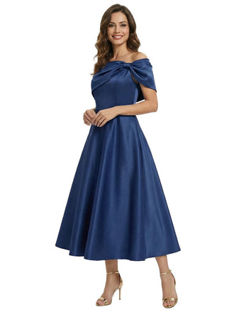Beautiful Off Shoulder Satin Bow Knot A-Line Mother Of The Bride Dresses