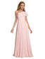 Elegant One Shoulder Ruffle Sleeves A-line Chiffon Long Bridesmaid Dresses