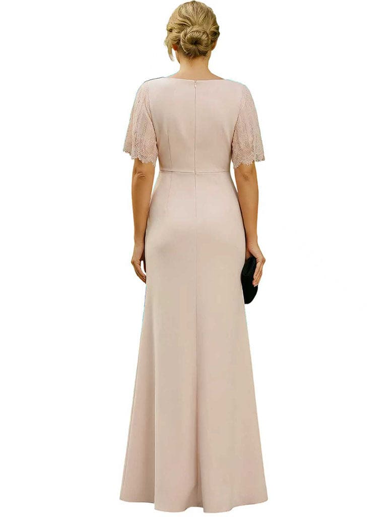 Elegant Flutter Sleeve Crepe Mermaid Side Slit Long Mother of The Bride Dresses